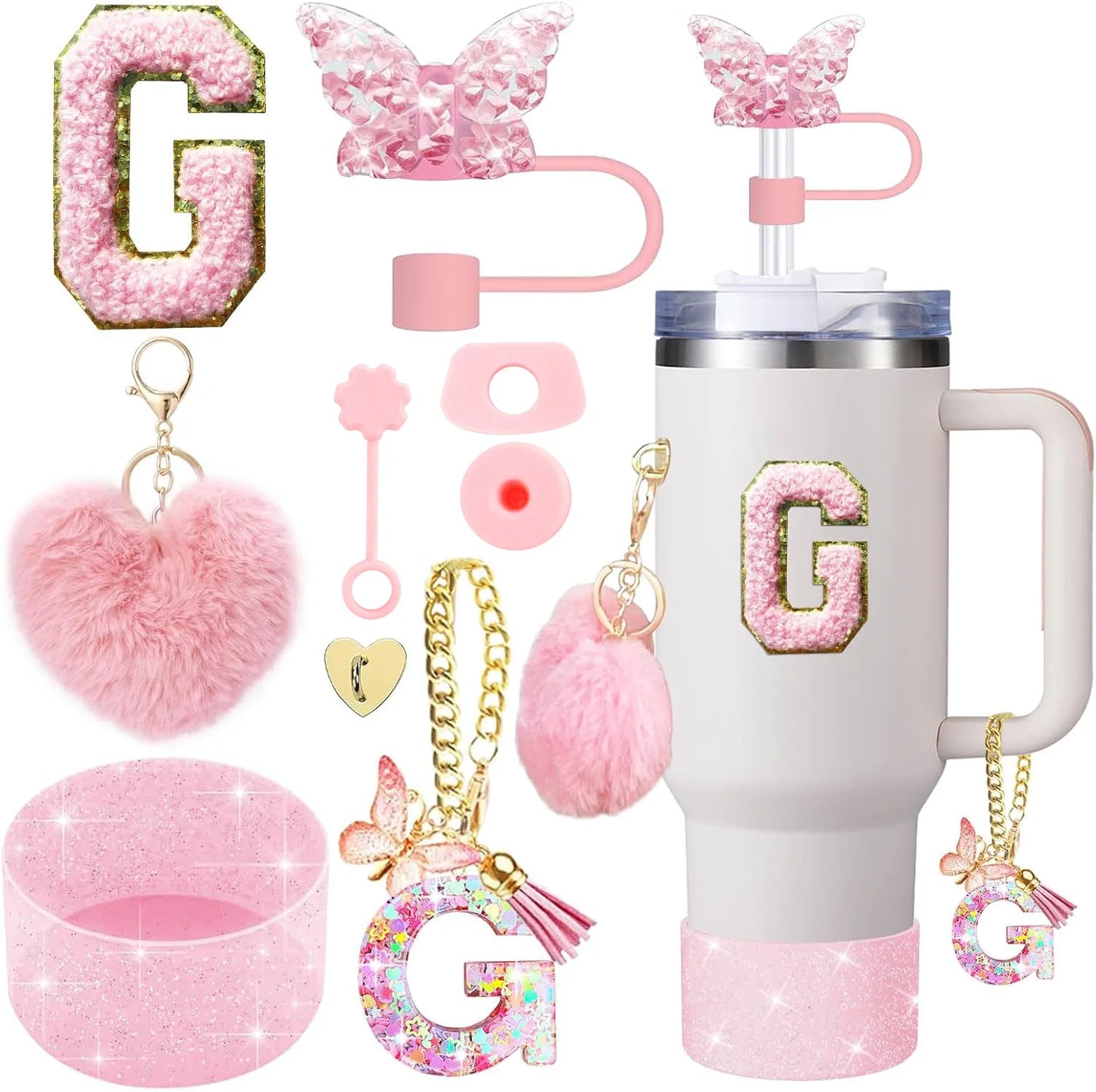 Cup Accessory Set For Stanley Butterfly Straw Cover Cap Silicone Boot Charm Initials Sticker Spill  11