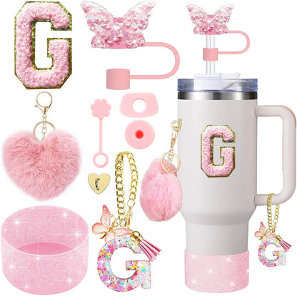 Cup Accessory Set For Stanley Butterfly Straw Cover Cap Silicone Boot Charm Initials Sticker Spill  11