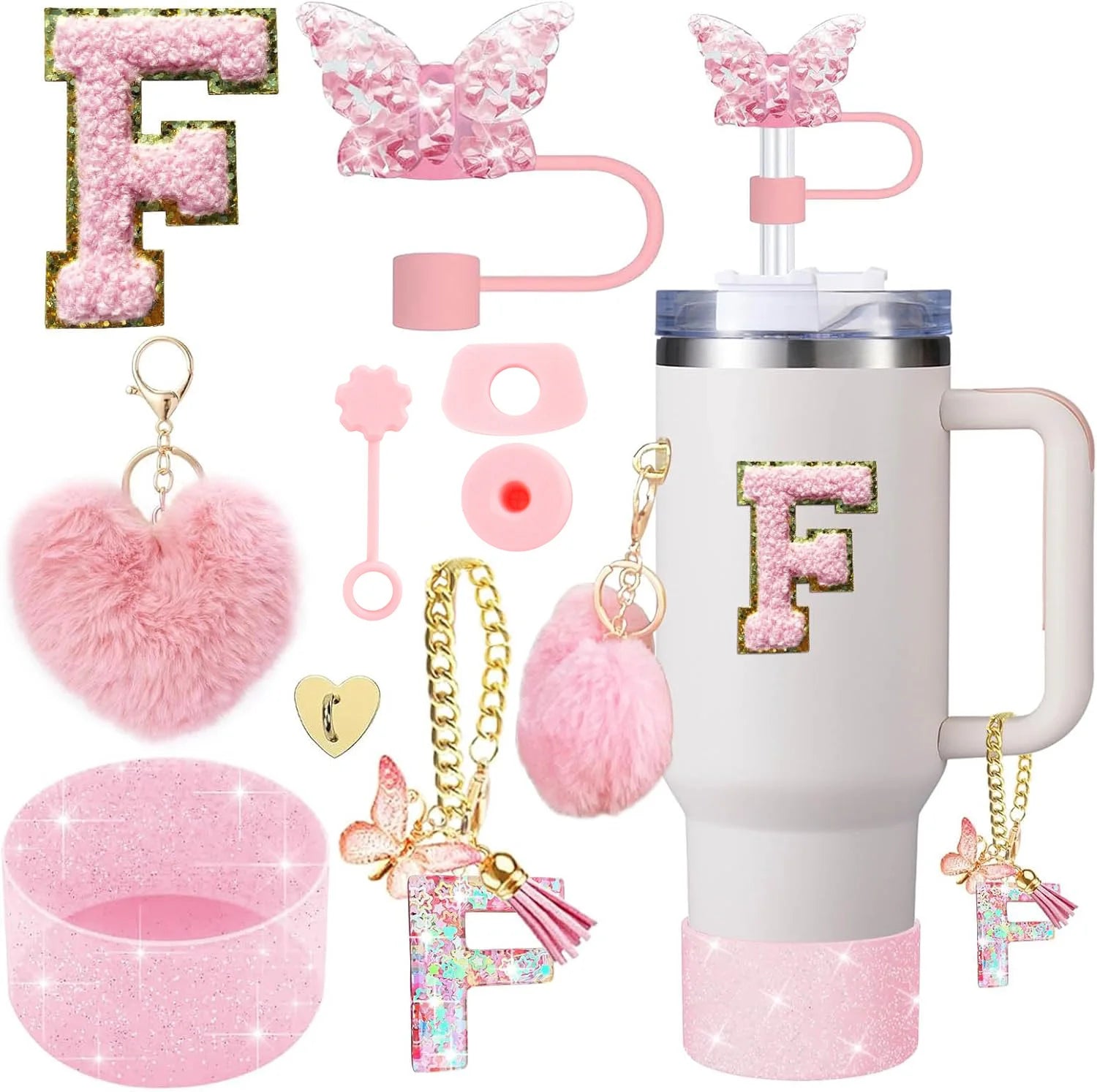 Cup Accessory Set For Stanley Butterfly Straw Cover Cap Silicone Boot Charm Initials Sticker Spill  10