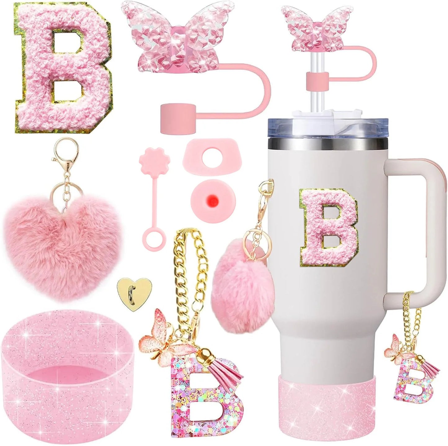 Cup Accessory Set For Stanley Butterfly Straw Cover Cap Silicone Boot Charm Initials Sticker Spill  6