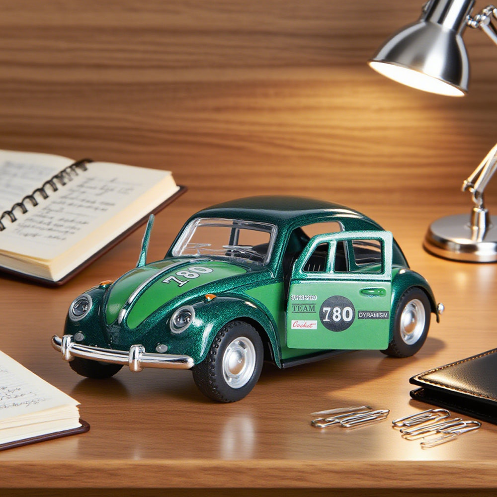 Retro Green Beetle Toy Car Alloy Model Car Pull Back Action Openable Doors Childrens Gift Boys Toy  1