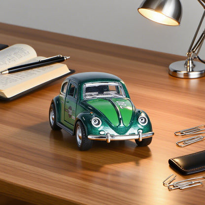 Retro Green Beetle Toy Car Alloy Model Car Pull Back Action Openable Doors Childrens Gift Boys Toy  3