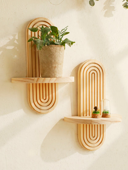 Style Wooden Wall Shelves, Geometric Wall Mounted Shelves, Modern Home Decor, Natural Wood Finish, Plant Decorative