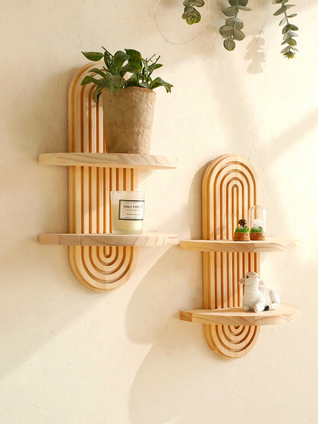 Style Wooden Wall Shelves Geometric Wall Mounted Shelves Modern Home Decor Natural Wood Finish Plan 1