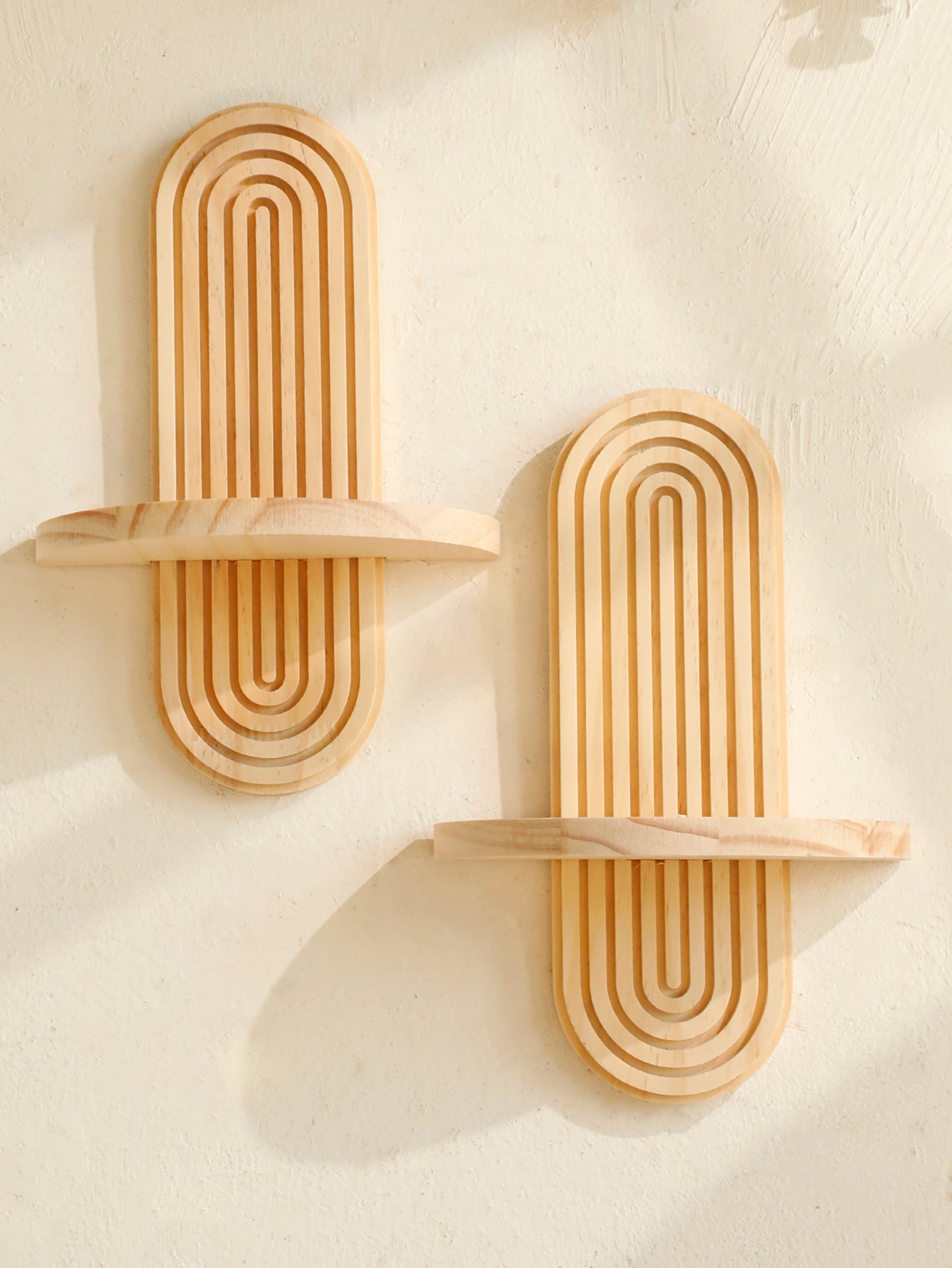 Style Wooden Wall Shelves Geometric Wall Mounted Shelves Modern Home Decor Natural Wood Finish Plan 2