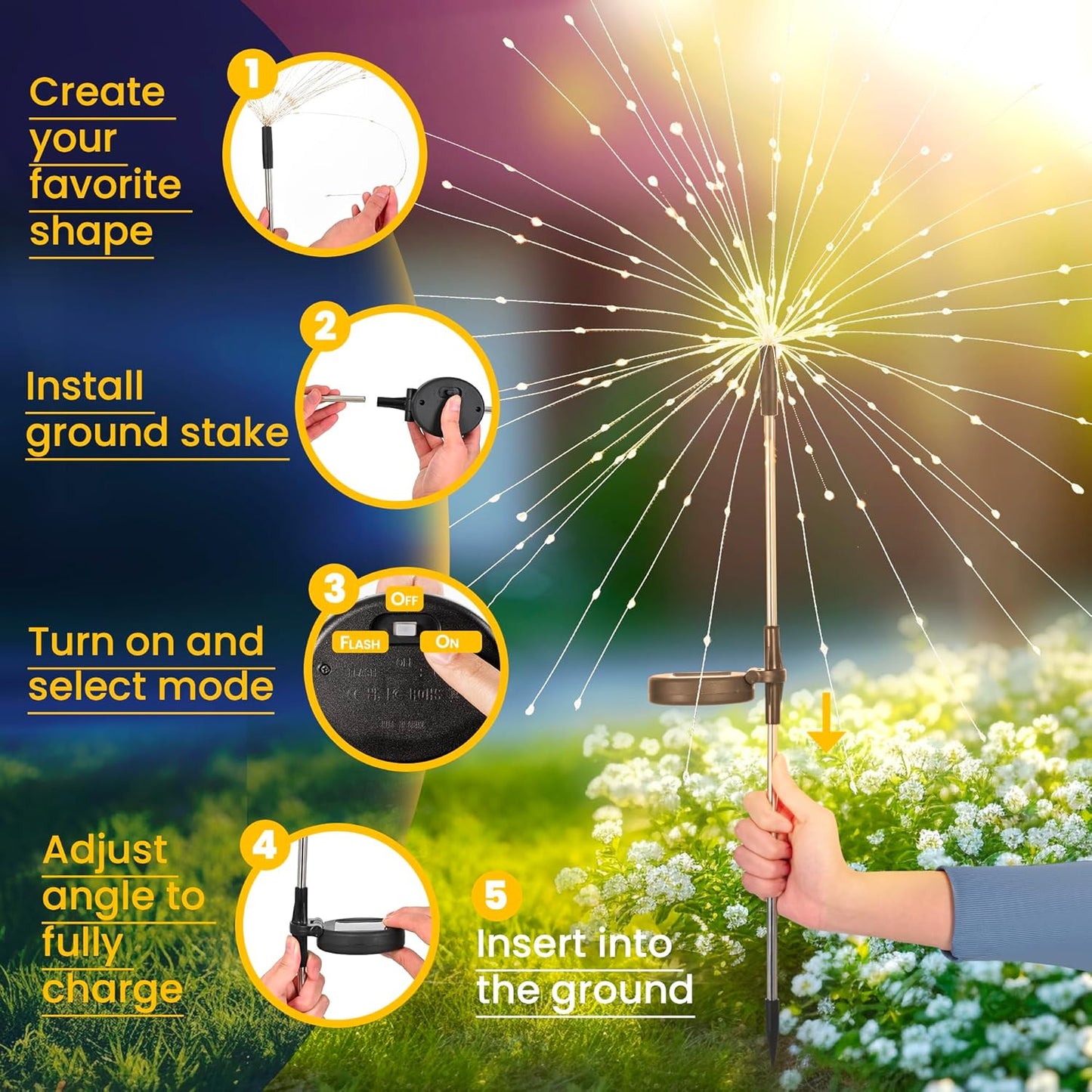Garden Decoration Lawn Pathway Waterproof Light For Patio Yard Party Christmas Wedding Solar LED Fi 3