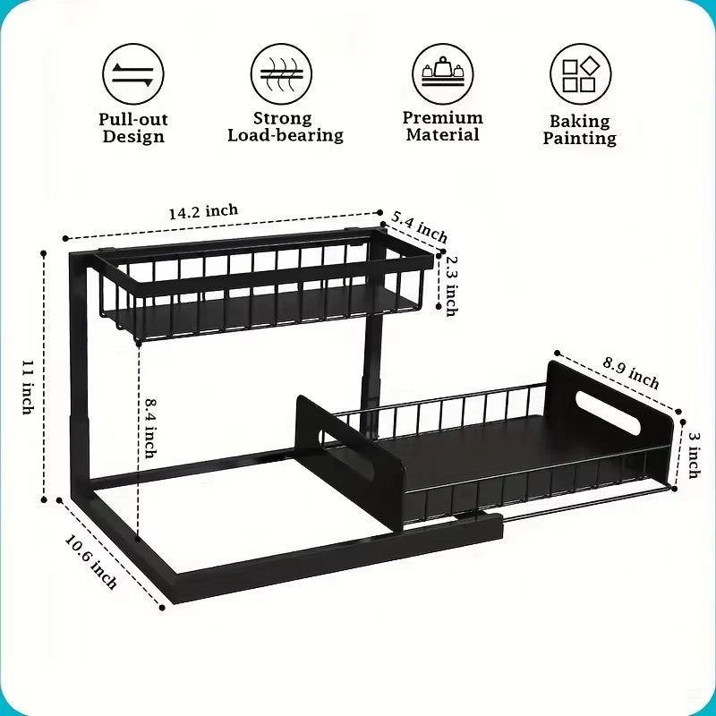 Draw out Cabinet Organizer, Slide Out Sink Rack, 2 layer Cabinet Storage Rack, Pull Out Shelf for Kitchen and Bathroom