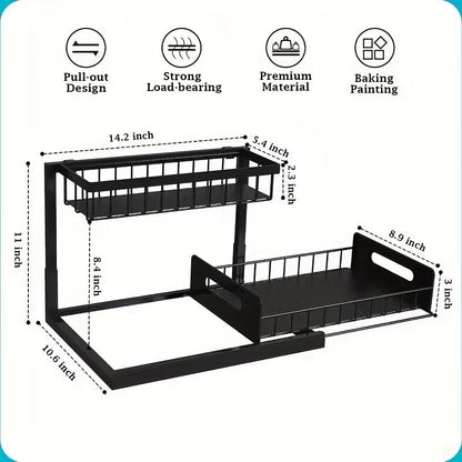 Draw out Cabinet Organizer, Slide Out Sink Rack, 2 layer Cabinet Storage Rack, Pull Out Shelf for Kitchen and Bathroom