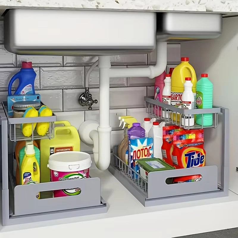 Draw out Cabinet Organizer, Slide Out Sink Rack, 2 layer Cabinet Storage Rack, Pull Out Shelf for Kitchen and Bathroom