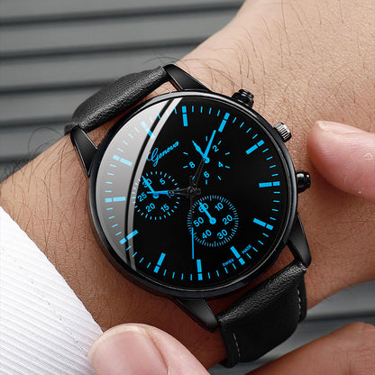 Mens Casual Leather Band Analog Males Quartz Watch 3PCS Set Business Watches Necklace Bracelet Set 1