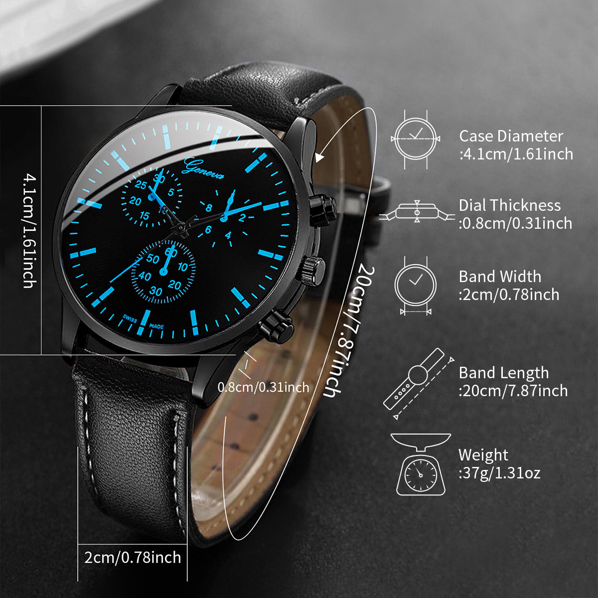 Mens Casual Leather Band Analog Males Quartz Watch 3PCS Set Business Watches Necklace Bracelet Set 3