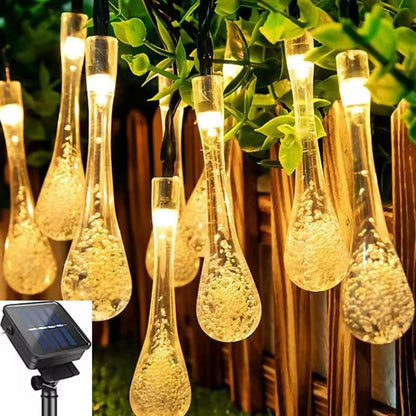 Solar Water-Drop Fairy LED String Lights Outdoor Garden & Patio Decor