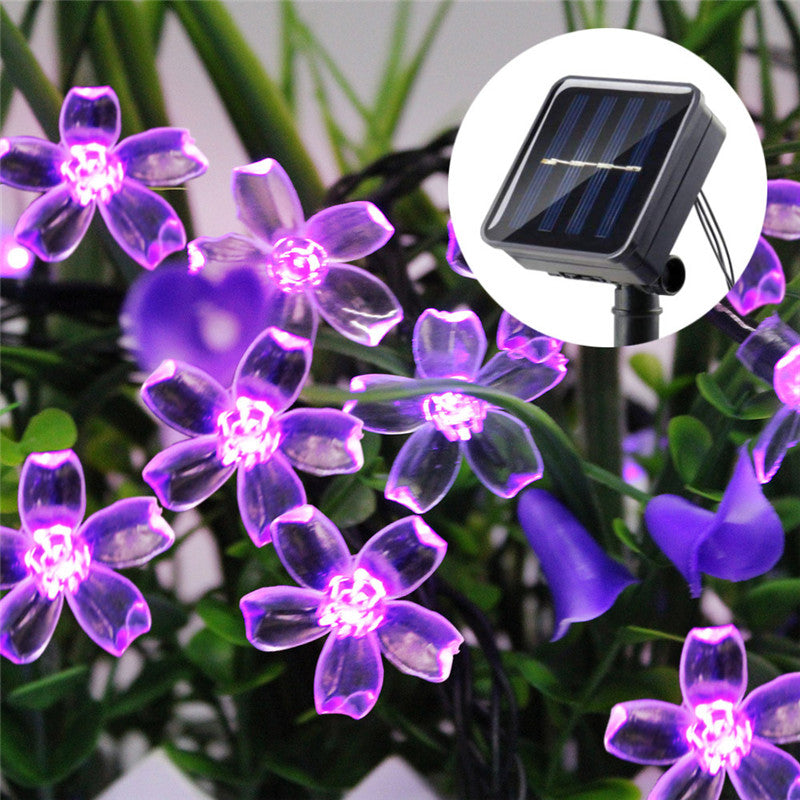 Peach Flower Cherry, Solar Fairy String Light Sakura Garlands, LED Lamp For Wedding Party Garden Christmas Outdoor Decor