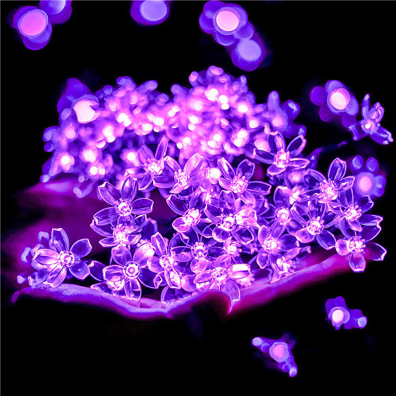 Peach Flower Cherry, Solar Fairy String Light Sakura Garlands, LED Lamp For Wedding Party Garden Christmas Outdoor Decor