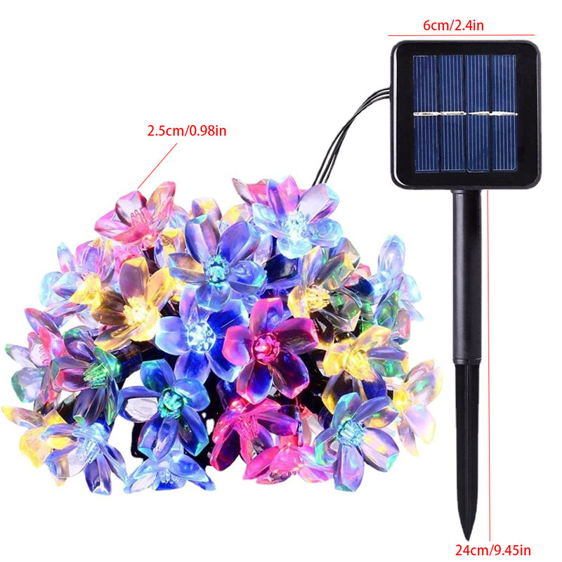 Peach Flower Cherry, Solar Fairy String Light Sakura Garlands, LED Lamp For Wedding Party Garden Christmas Outdoor Decor