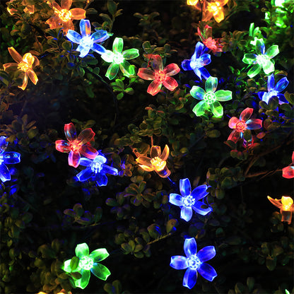 Peach Flower Cherry, Solar Fairy String Light Sakura Garlands, LED Lamp For Wedding Party Garden Christmas Outdoor Decor
