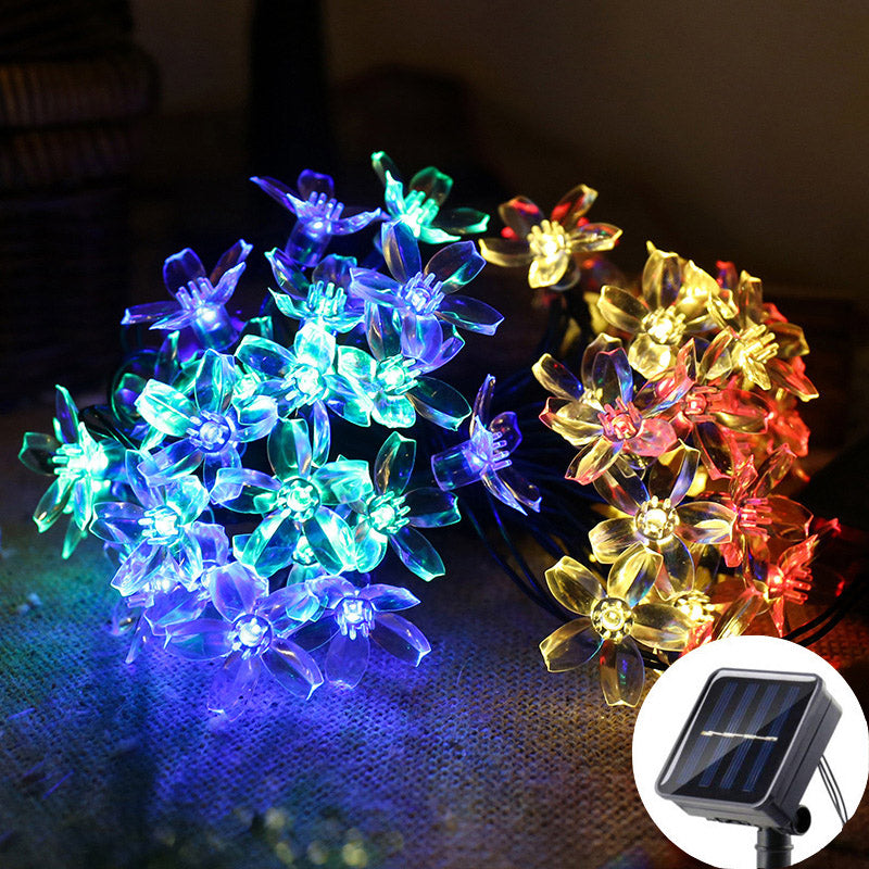 Peach Flower Cherry, Solar Fairy String Light Sakura Garlands, LED Lamp For Wedding Party Garden Christmas Outdoor Decor