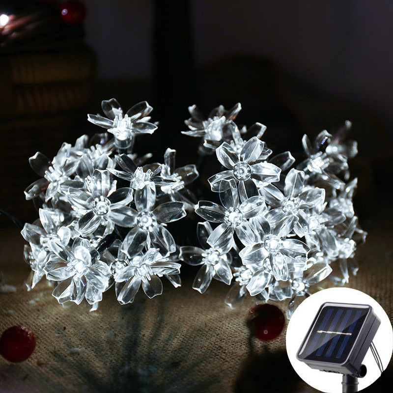 Peach Flower Cherry, Solar Fairy String Light Sakura Garlands, LED Lamp For Wedding Party Garden Christmas Outdoor Decor