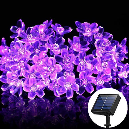 Peach Flower Cherry, Solar Fairy String Light Sakura Garlands, LED Lamp For Wedding Party Garden Christmas Outdoor Decor