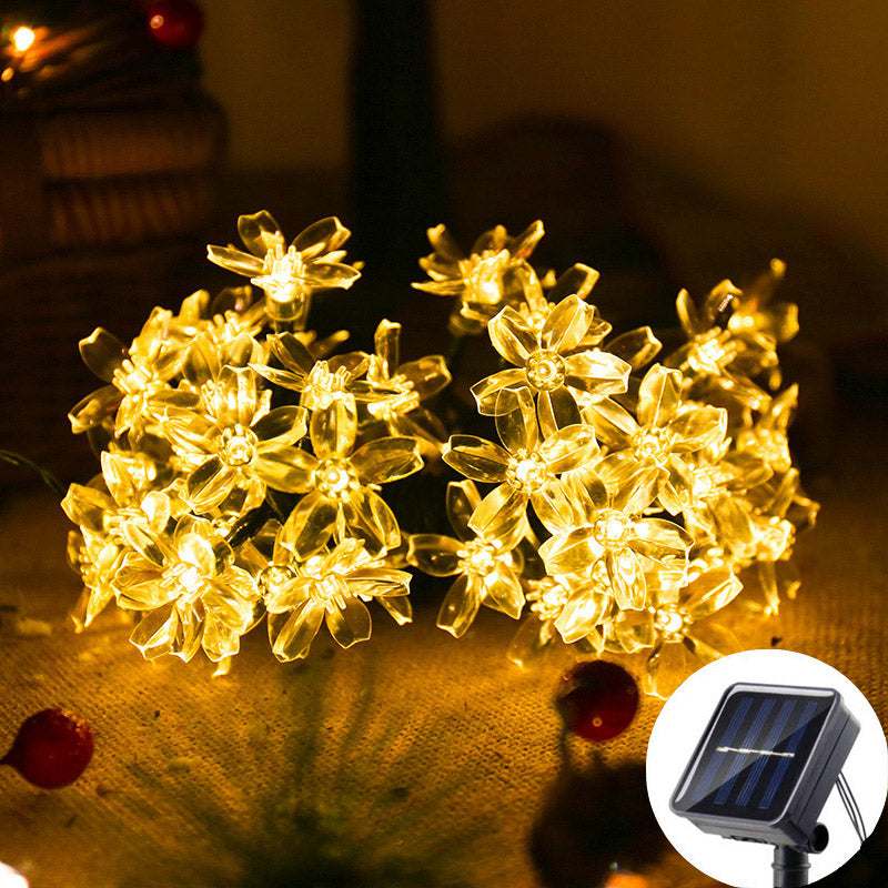 Peach Flower Cherry, Solar Fairy String Light Sakura Garlands, LED Lamp For Wedding Party Garden Christmas Outdoor Decor