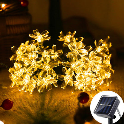 Peach Flower Cherry, Solar Fairy String Light Sakura Garlands, LED Lamp For Wedding Party Garden Christmas Outdoor Decor