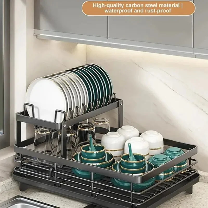 Adjustable Dish Drying Rack Drainboard Organizer For Kitchen Plates Cutlery Storage Over Sink Count 1