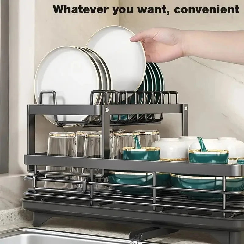Adjustable Dish Drying Rack Drainboard Organizer For Kitchen Plates Cutlery Storage Over Sink Count 3