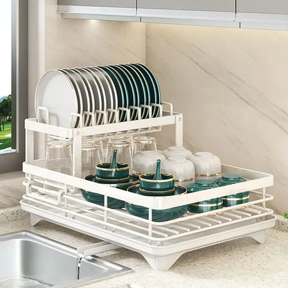 Adjustable Dish Drying Rack, Drainboard Organizer for Kitchen Plates, Cutlery Storage, Over Sink Countertop Dry Rack