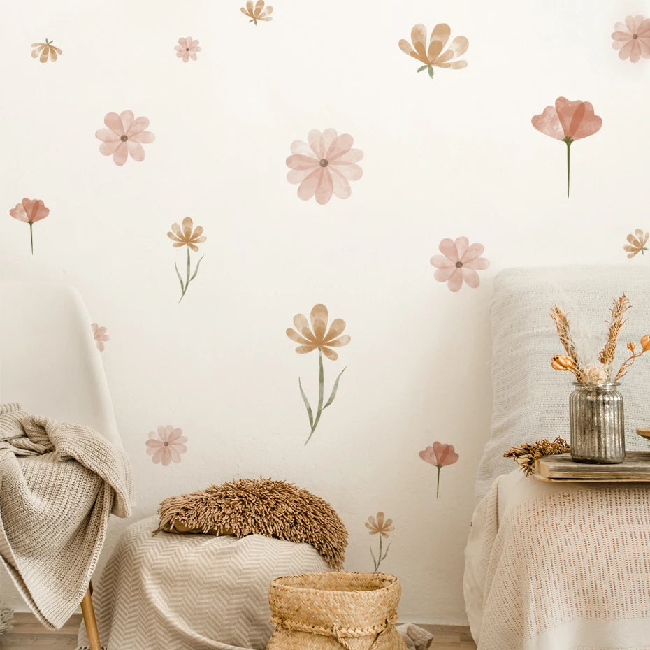 Flowers Wall Stickers, Child Water Colour Bedroom Decor, Living Room Home Art, Eco Friendly Removable Decals PVC