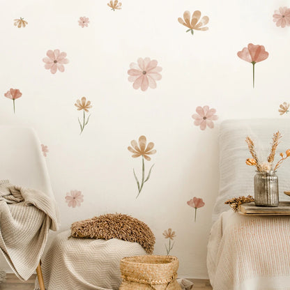 Flowers Wall Stickers, Child Water Colour Bedroom Decor, Living Room Home Art, Eco Friendly Removable Decals PVC