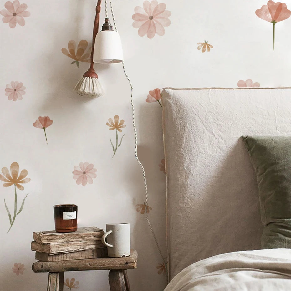 Flowers Wall Stickers Child Water Colour Bedroom Decor Living Room Home Art Eco Friendly Removable  2