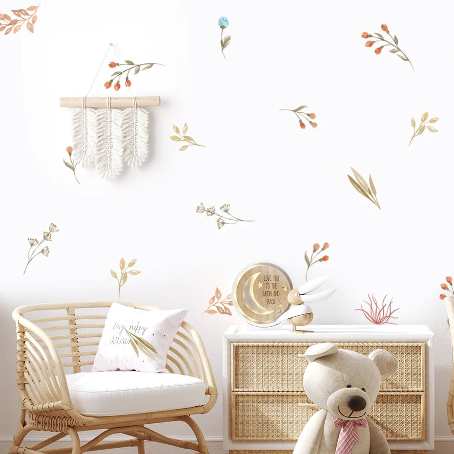 Flowers Wall Stickers Child Water Colour Bedroom Decor Living Room Home Art Eco Friendly Removable  5