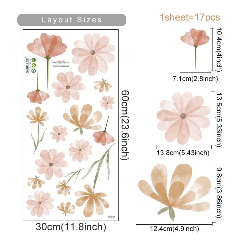 Flowers Wall Stickers Child Water Colour Bedroom Decor Living Room Home Art Eco Friendly Removable  6