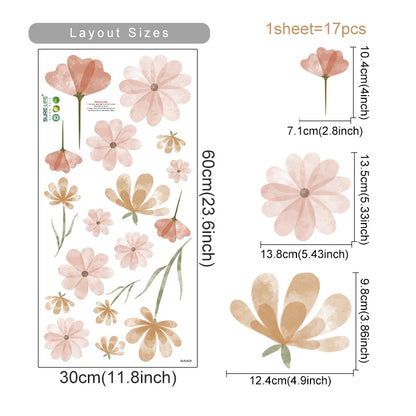 Flowers Wall Stickers Child Water Colour Bedroom Decor Living Room Home Art Eco Friendly Removable  6