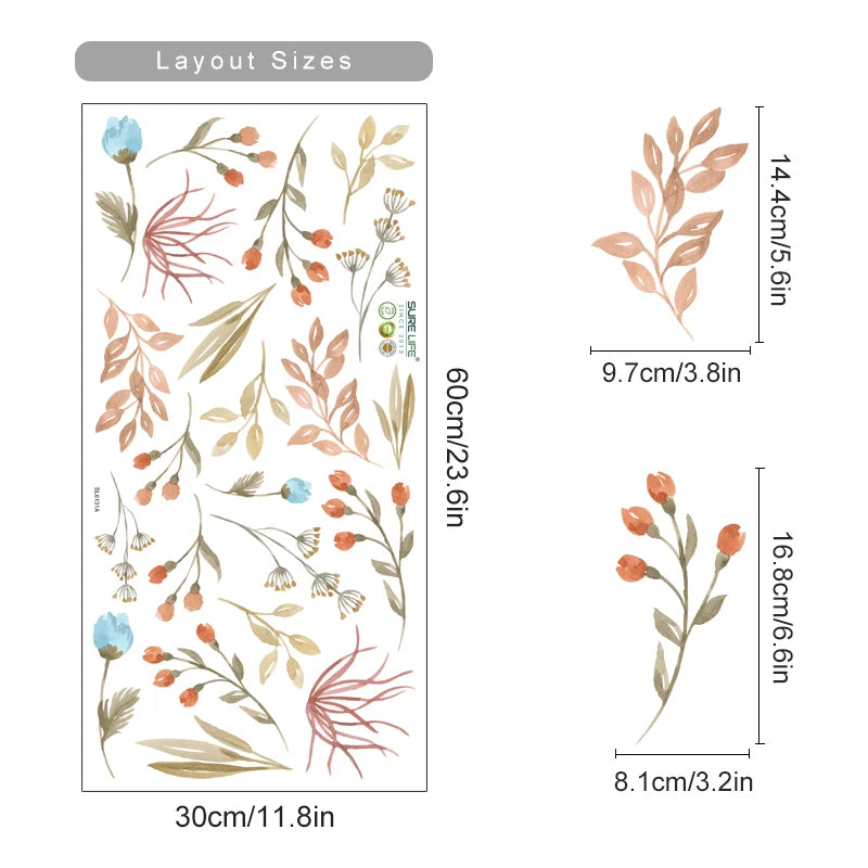 Flowers Wall Stickers Child Water Colour Bedroom Decor Living Room Home Art Eco Friendly Removable  7
