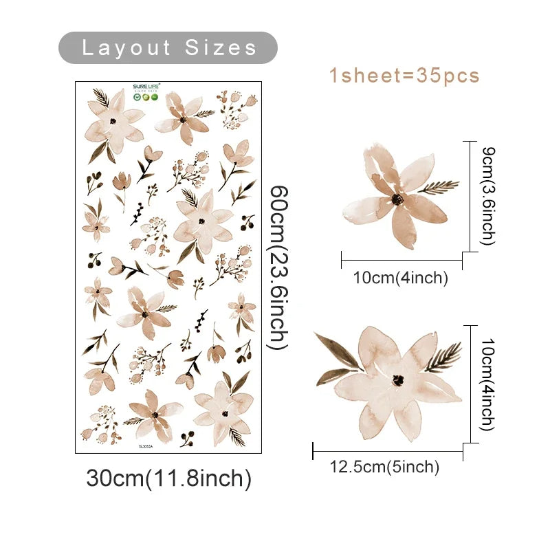 Flowers Wall Stickers Child Water Colour Bedroom Decor Living Room Home Art Eco Friendly Removable  8