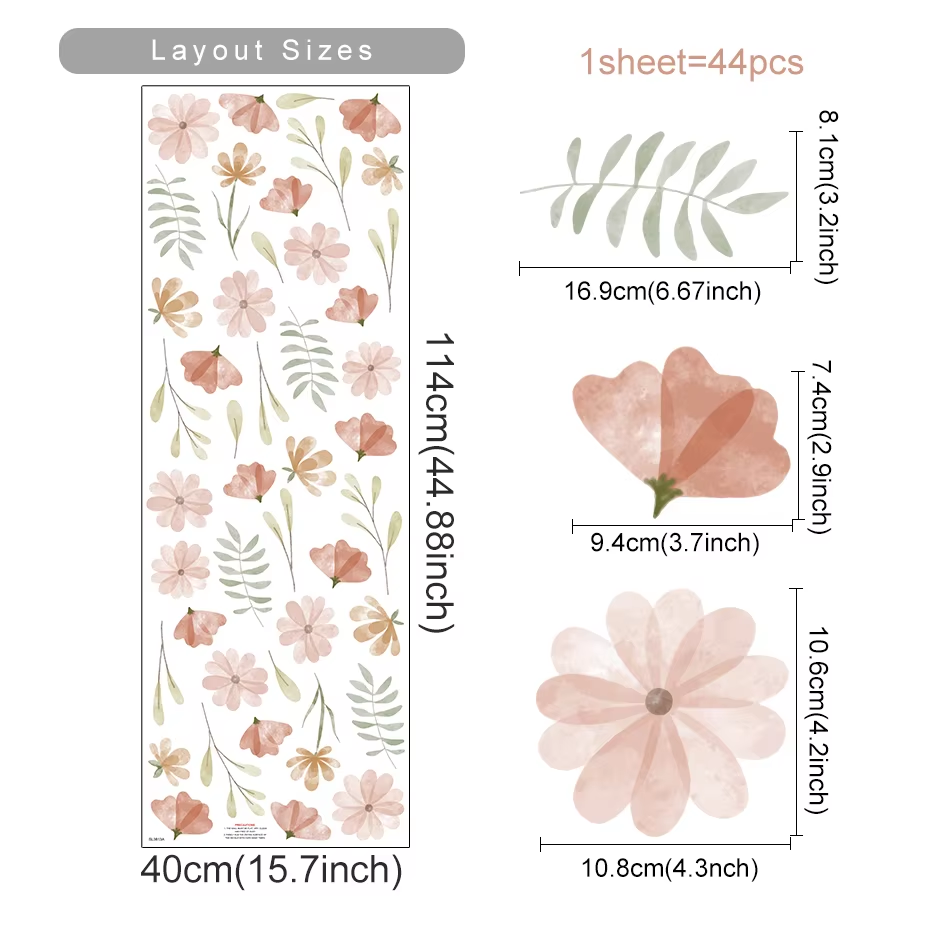 Flowers Wall Stickers Child Water Colour Bedroom Decor Living Room Home Art Eco Friendly Removable  9