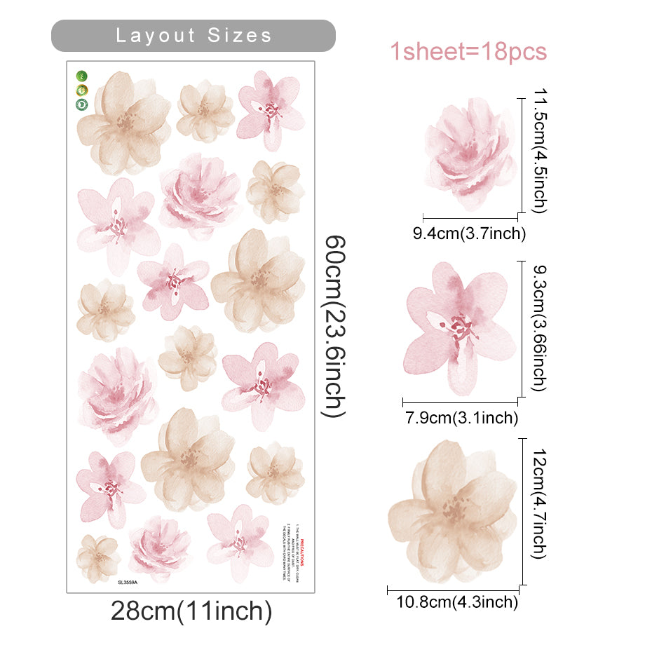 Flowers Wall Stickers Child Water Colour Bedroom Decor Living Room Home Art Eco Friendly Removable  10