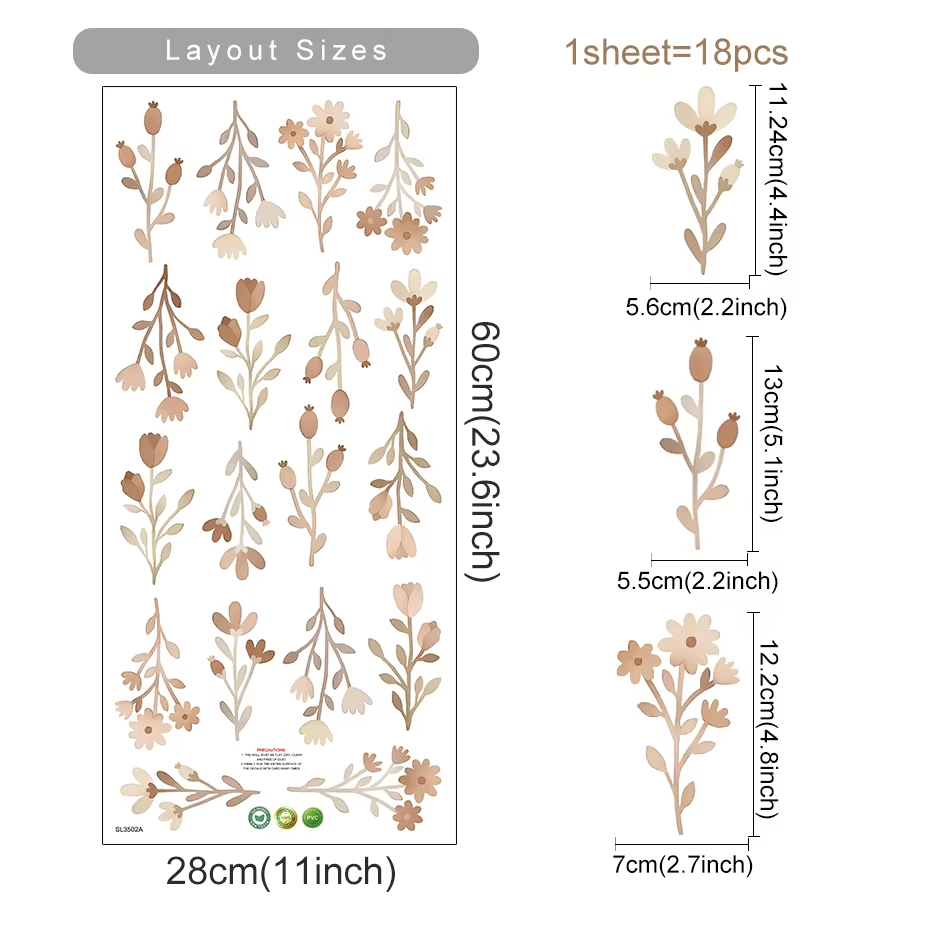 Flowers Wall Stickers Child Water Colour Bedroom Decor Living Room Home Art Eco Friendly Removable  11