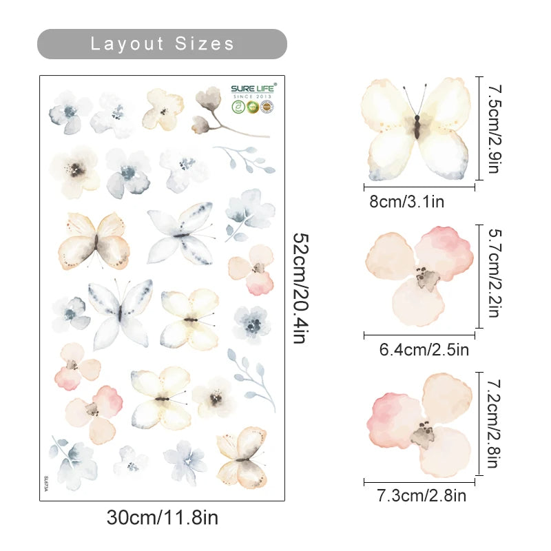 Flowers Wall Stickers Child Water Colour Bedroom Decor Living Room Home Art Eco Friendly Removable  12
