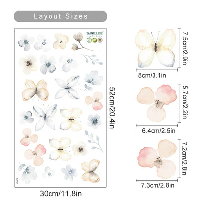 Flowers Wall Stickers Child Water Colour Bedroom Decor Living Room Home Art Eco Friendly Removable  12