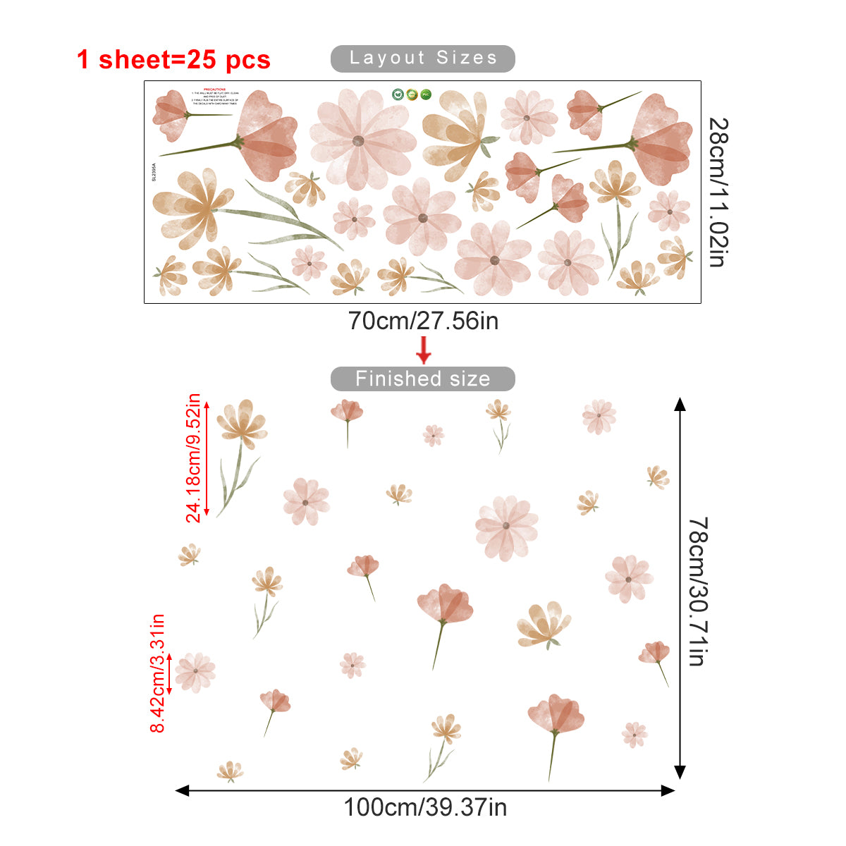 Flowers Wall Stickers Child Water Colour Bedroom Decor Living Room Home Art Eco Friendly Removable  14