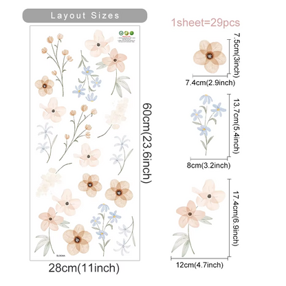 Flowers Wall Stickers Child Water Colour Bedroom Decor Living Room Home Art Eco Friendly Removable  13