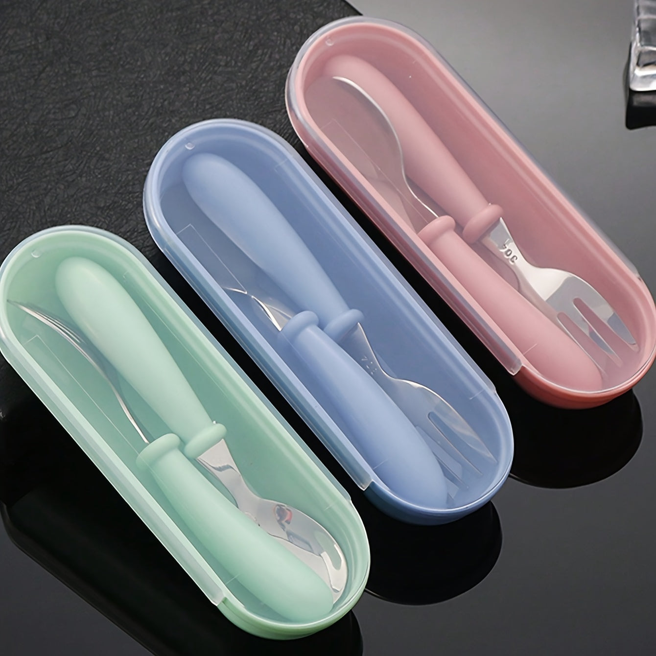 Useful Tableware Feeding Cutlery Childrens Portable Stainless Steel Spoon Fork With Box Baby Shower 3