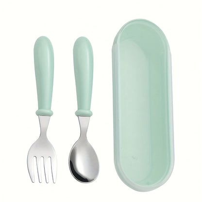 Useful Tableware Feeding Cutlery Childrens Portable Stainless Steel Spoon Fork With Box Baby Shower 6