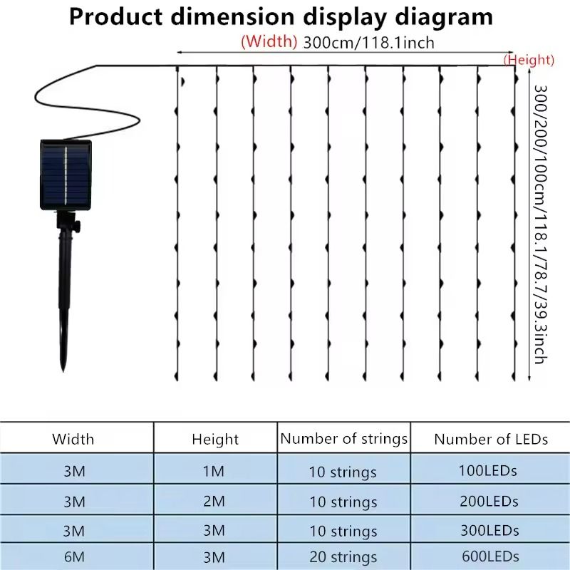 Solar LED Curtain String Lights  Outdoor Garden  Party Hanging Lights 3