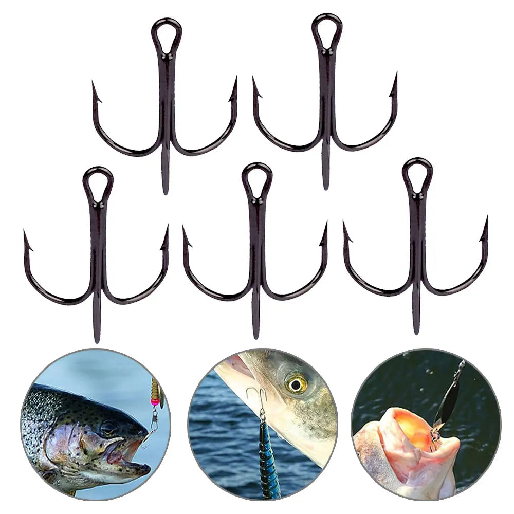 High Carbon Steel Treble Overturned Hooks, Fishing Hook, Round Bend Treble Fishing Tackle for Bass