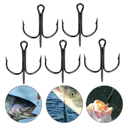 High Carbon Steel Treble Overturned Hooks, Fishing Hook, Round Bend Treble Fishing Tackle for Bass