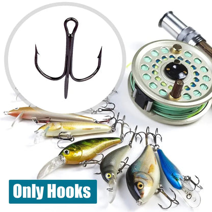 High Carbon Steel Treble Overturned Hooks, Fishing Hook, Round Bend Treble Fishing Tackle for Bass