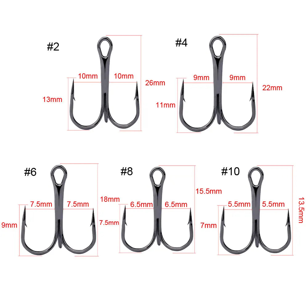 High Carbon Steel Treble Overturned Hooks, Fishing Hook, Round Bend Treble Fishing Tackle for Bass